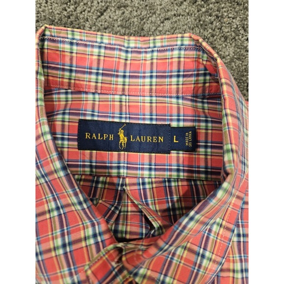 Ralph Lauren Men's Plaid Red Long Sleeve Button-Up Shirt Size L Cotton - Picture 4 of 8